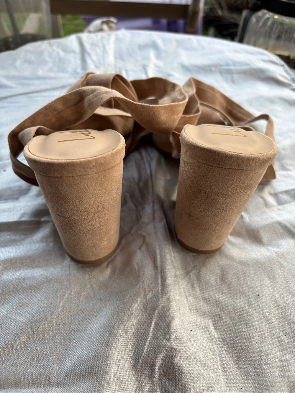 Lulu's Nude Wrap-Tie Block Heel Sandals